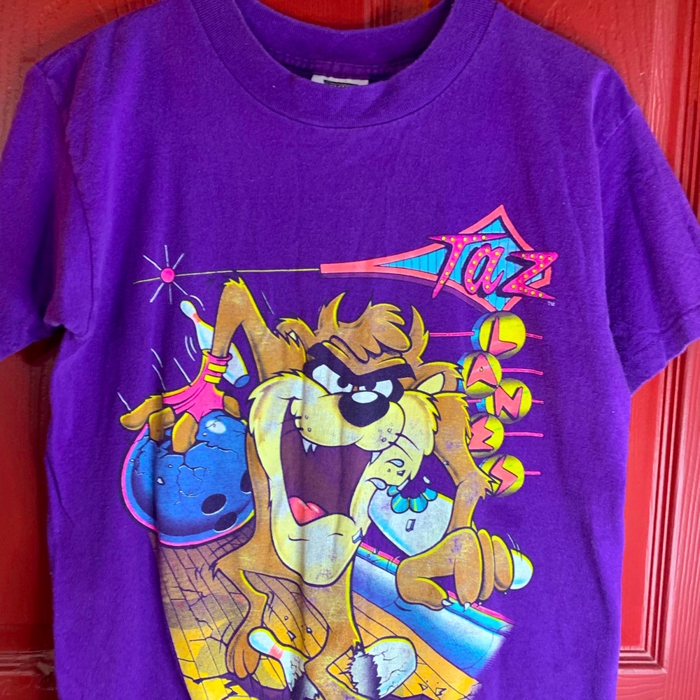 VTG 90s Taz Lanes Tasmanian Devil 1991 Purple Shirt Looney Tunes Single Stitch